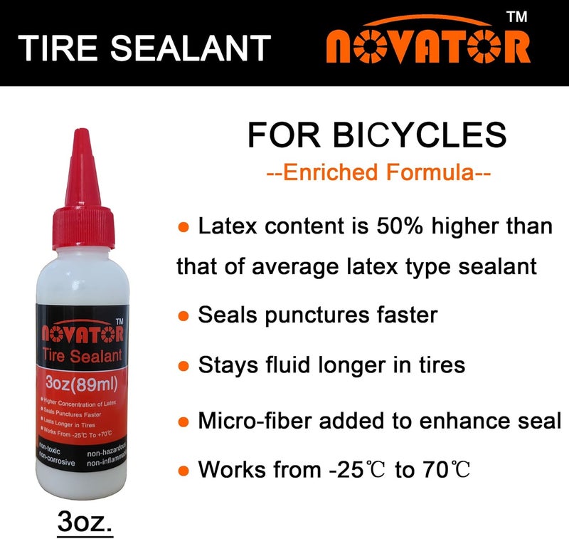 Novator Endurance Bike Tire Sealant for Tubeless, Tubulars, Tubes, Seals Faster, Lasts Longer, Micro-Fiber for MTB, Road, Gravel Bicycle Tires - Image 2